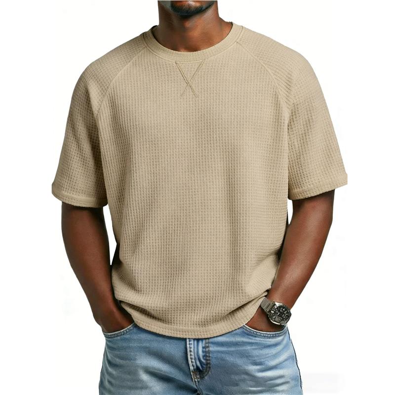 Herren Casual T-Shirt Waffelstrick Lockerer Schnitt T-Shirts für Mann Einfarbige Kurzarm-T-Shirts Übergroßer Schnitt Strukturierter Stoff Rundhalsausschnitt
