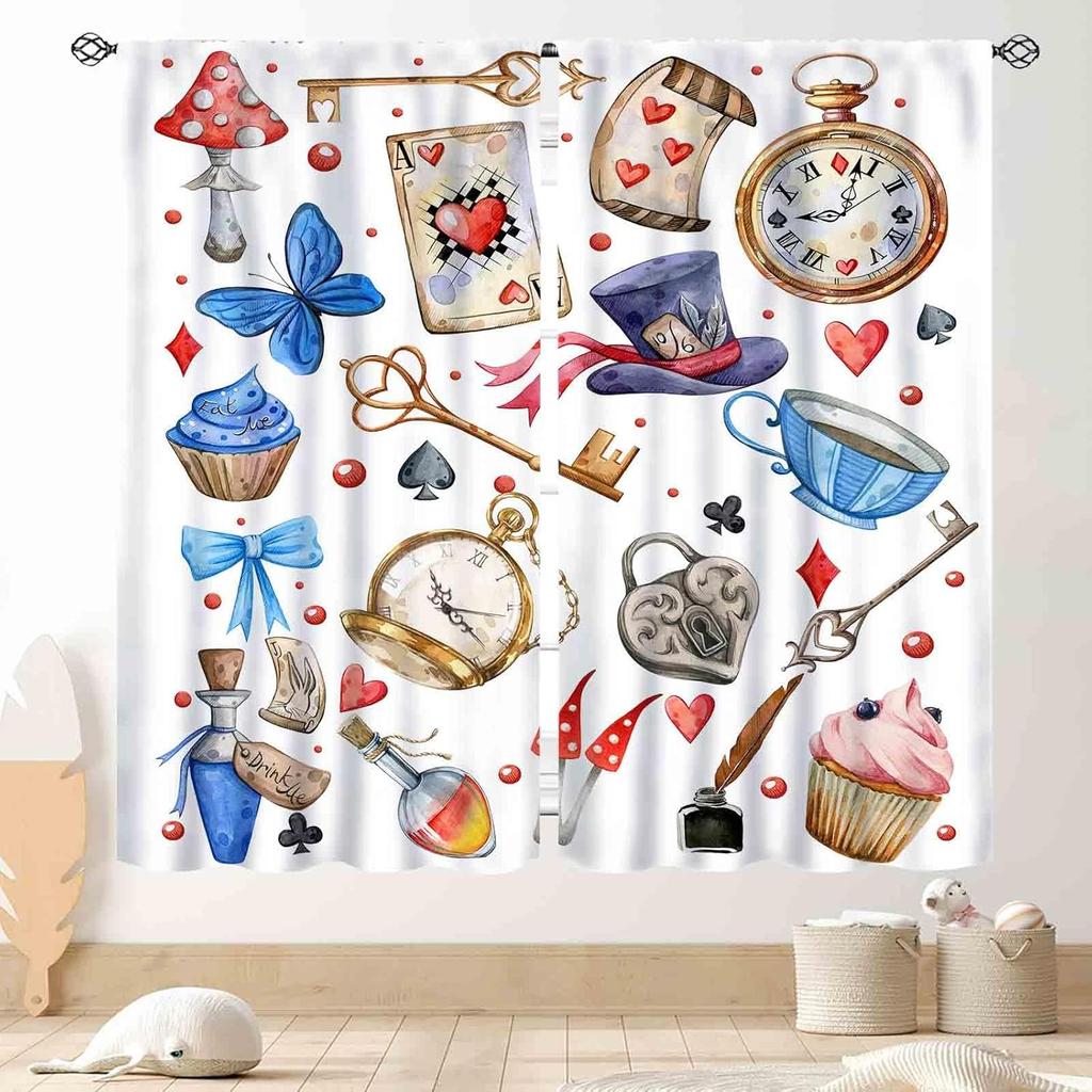 Witchy Curtains Fantasy Magical Bookshelf Mysterious Bookcase Skull Spooky Gothe Window Drapery Treatments Vintage Blackout Made Of Polyester
