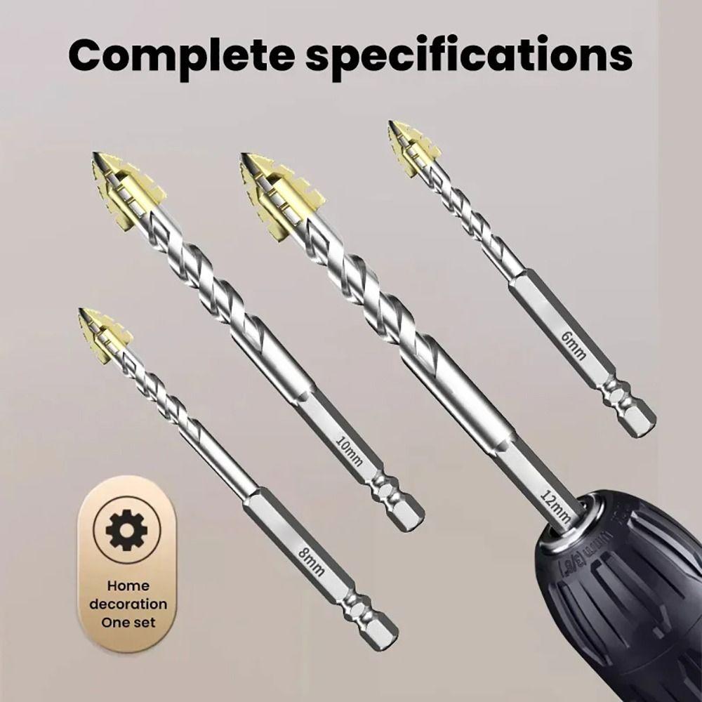 1Pcs Four-edged Cross Serrated Drill Bit Hexagonal Handle 5-12mm Tile Drilling Tool Alloy Steel Eccentric Drill
