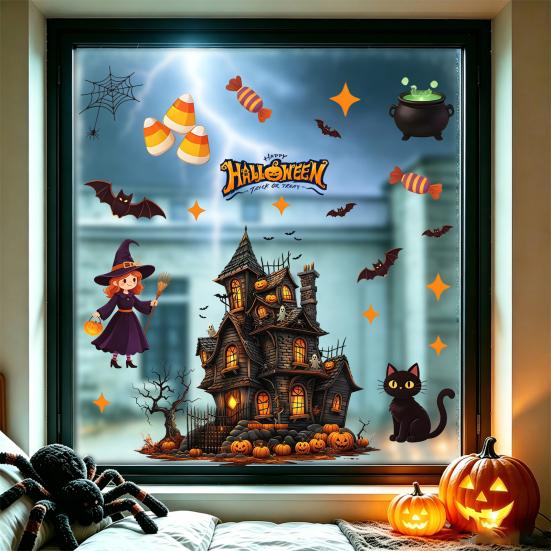 Static Glass Sticker, Halloween Window Clings, Reusable Electrostatic Decals, Haunted House Stickers for Glass Doors Windows, for Halloween Party