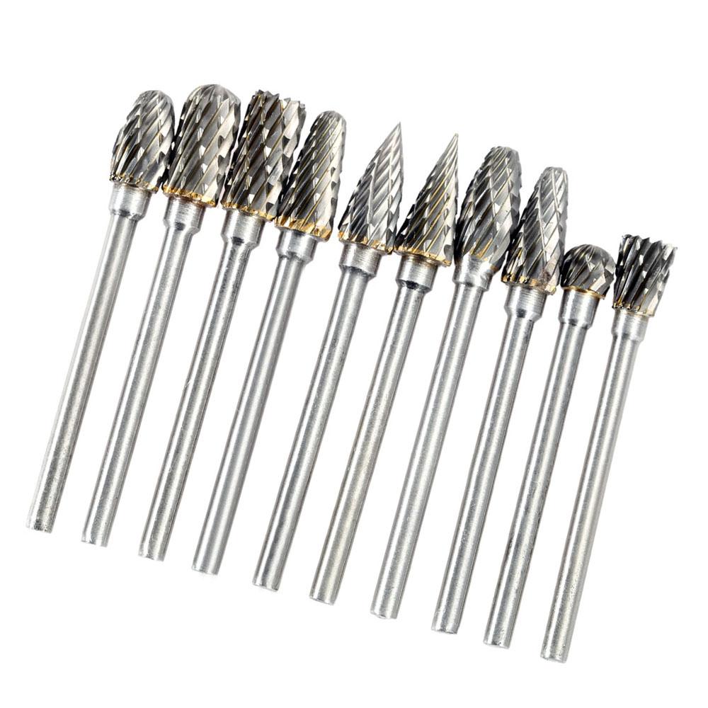 Electric Grinding Accessories 10pcs 0.12*0.24inch Tungsten Steel Carbide Milling Cutter for Rotary Burr Tool Set CNC