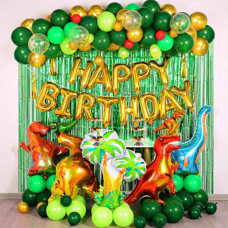 Dinosaur balloon set Arch for children's birthday  dino theme party Foil ballons  tinsel curtain tassel background decoration