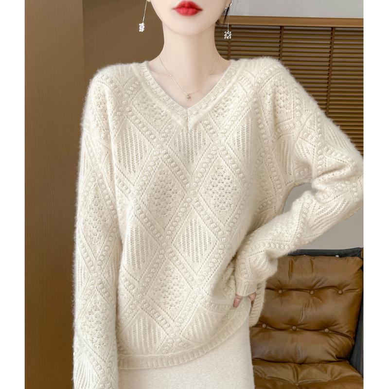Women's Cashmere Sweater Qinghe Cashmere 30% Cashmere 70% Wool Autumn and Winter Pullover Warm and Fashionable