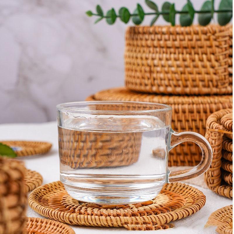 Handmade Rattan Coasters Heat Insulation and Anti-skidding Tea Cup Pad Reusable Slip Resistant Mug Coaster Drinkware Decor