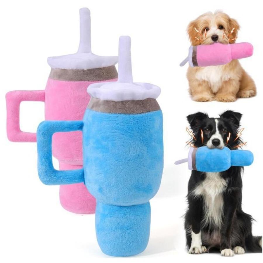 Jouet pour chien en peluche couineur - Design tasse amusant, matériau en peluche douce, idéal pour les grandes races, sans pile