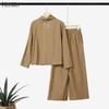 ZANZEA Womens Vintage 2PCS Sets Cowl Neck Blouse and Wide Leg Trousers Casual Loose Suit Autumn Spring Outfits