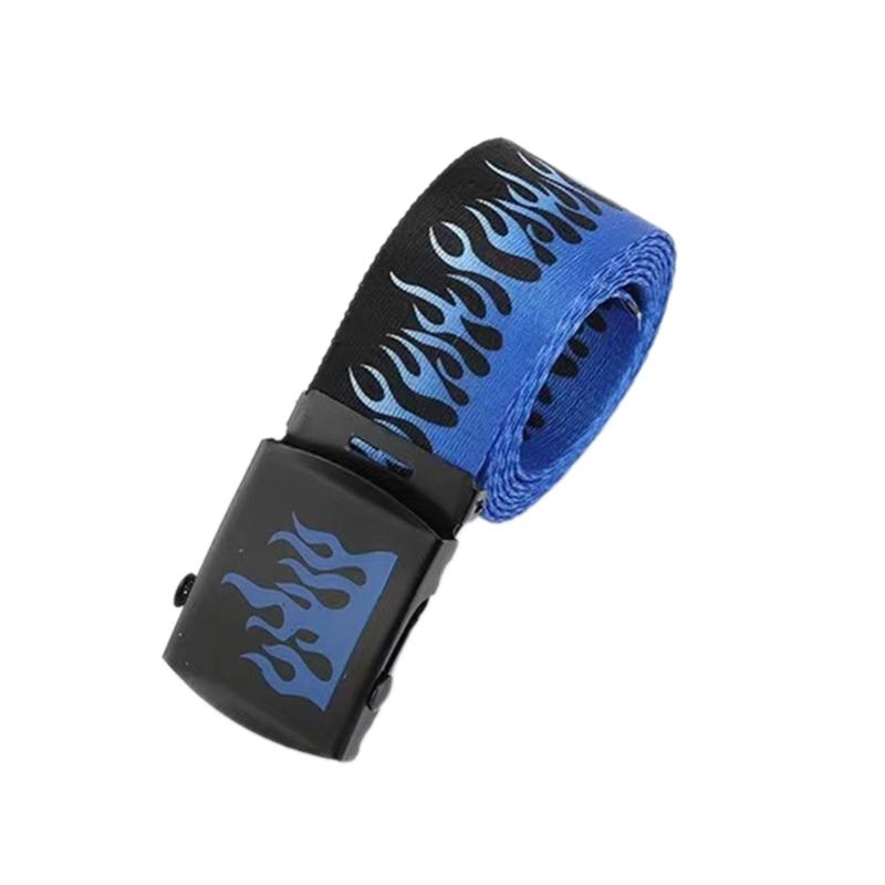 

Nylon Waist Belts with Flame Pattern Wide Adjustable Waist Belt Wear Resistant Teens Trousers Jeans Coat Waistband синій