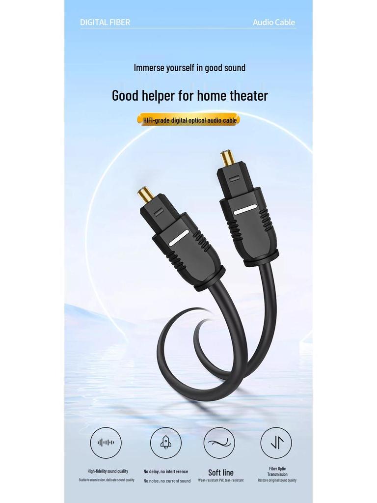 Toslink Optical Audio Cable: SPDIF Connection for TV, Soundbar, Amplifier, Projector.