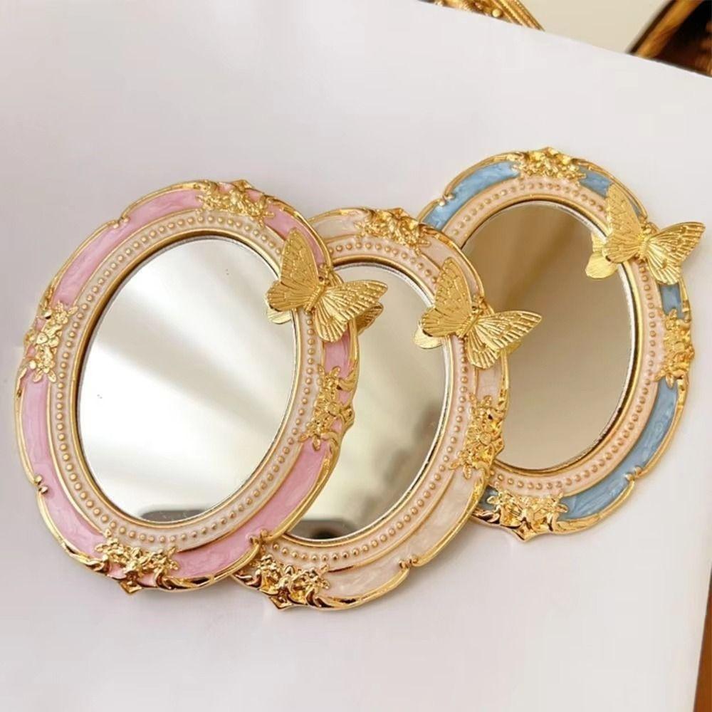 Romantic Antique Handheld Makeup Mirror Reliefs Portable Mirror Mini Retro Makeup Mirror  Gift
