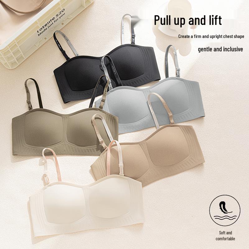 Seamless Wire-Free Bandeau Bra with Detachable Straps, Anti-Slip & Anti-Sagging Features, Side Support, Fixed Cups for Women.