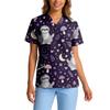Top de Trabalho Feminino com Gola V de Manga Curta, Stretch e Secagem Rápida, com Estampa Animal e Bolsos
