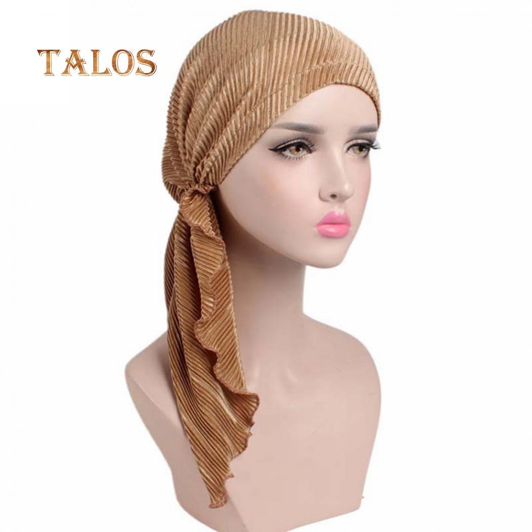 Модная женская длинная тюрбанная шапка с морщинами — фото 16