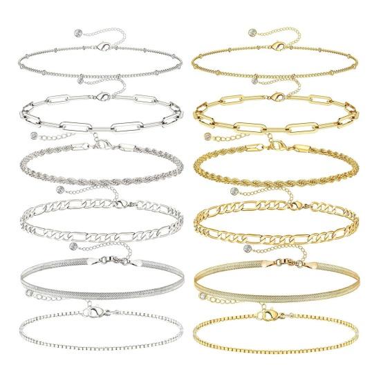 6Pcs/Set Fashion Retro Bohemia Style Bracelets Simple Different Shape Multi Layer Women Bracelet Set Gift