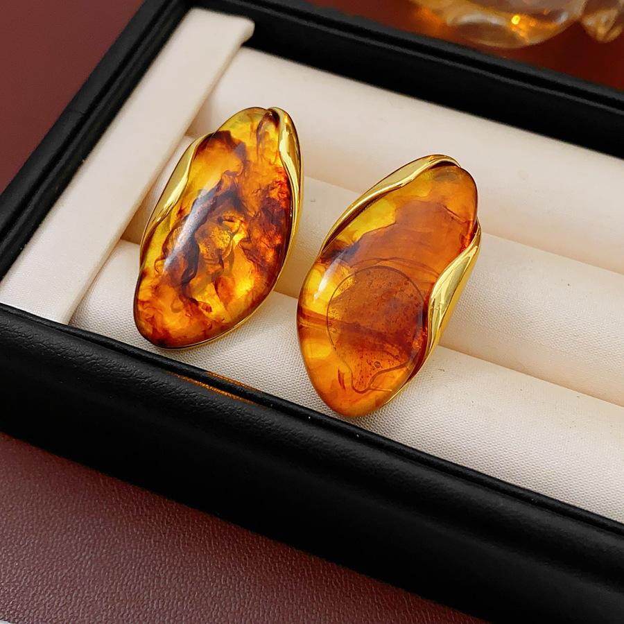 New Design Brown Green Resin Earrings for Women Vintage Geometric Metal Water Droplet Earrings Exaggerated Jewelry Accessories