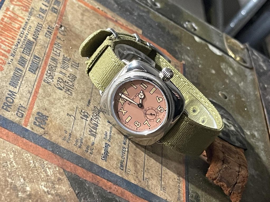 Military California Dial Watch Smoky Pink Green Fabric Strap M.R.M.W. Watch, Pink, Dial,