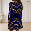Women Plus Size Scalloped V Neck Long Sleeve Black Printed Dress