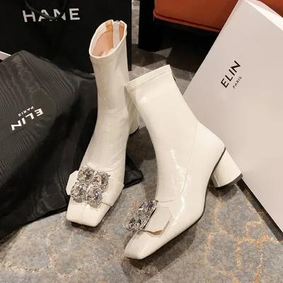 Moda Zima Moda Kryształowe Botki Chelsea Kobiety Botki do Kostki Damskie Wysokie Obcasy Buty Codzienne Seksowne Czółenka Botki Goth Buty Projektanckie
