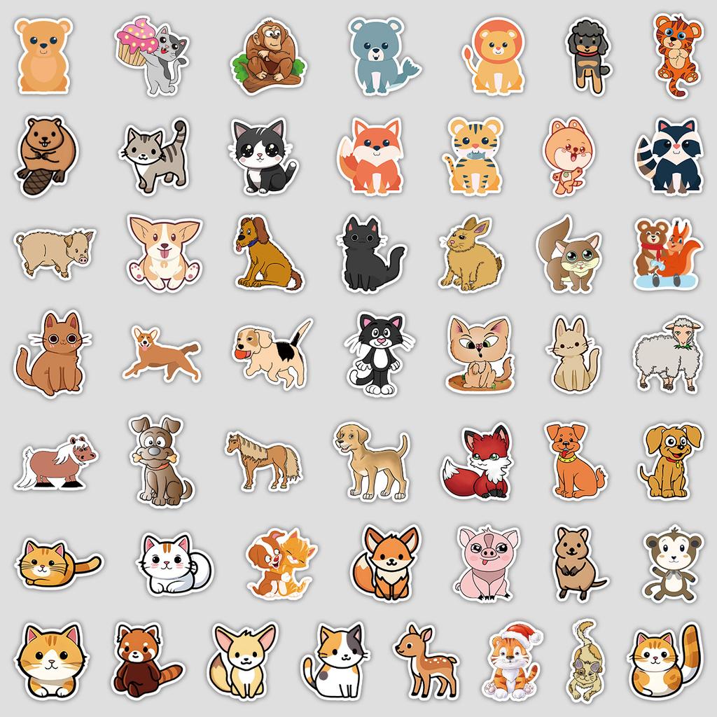 50 Cute Cartoon Animal Graffiti Stickers, Creative Animal Stickers, Water Cup, Computer Waterproof Decorative Stickers