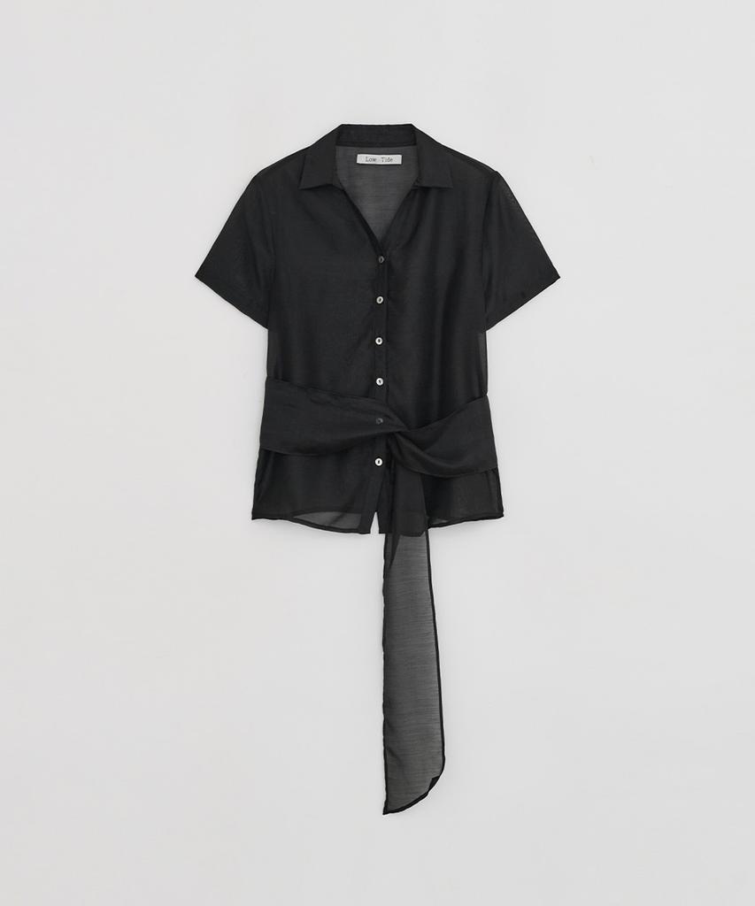 Loutaideu Sheer Scarf Tie Shirt [Black]