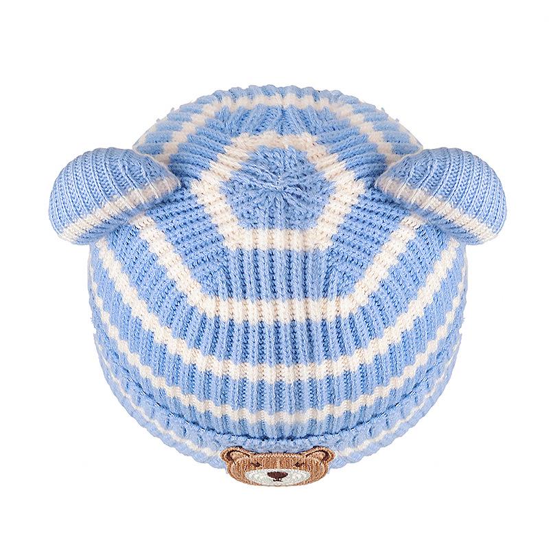 Children's Winter Earflap Hat - Striped Woolen Bear Design for Boys and Girls