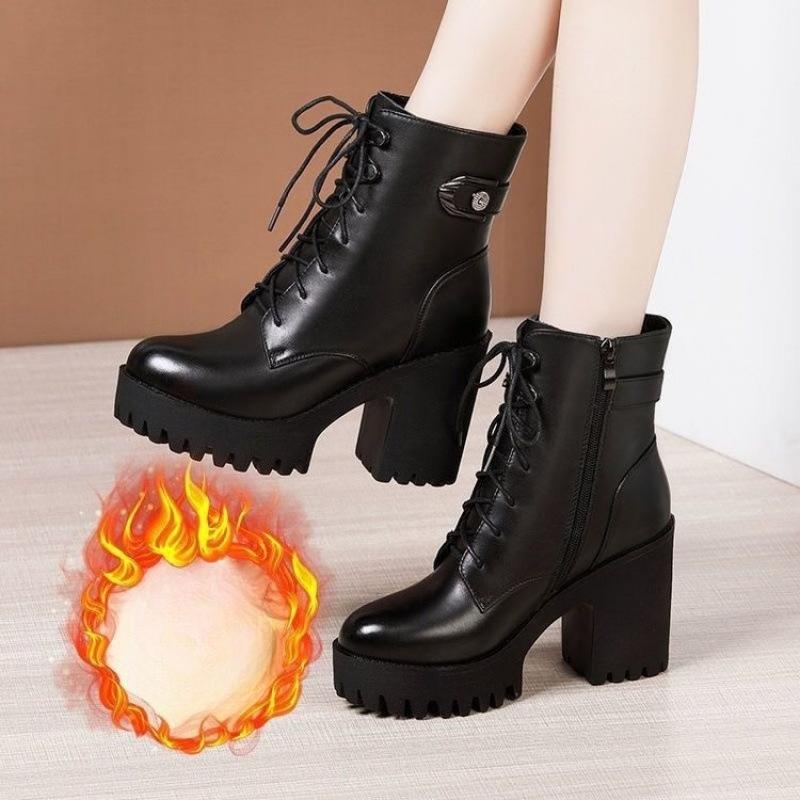 New Style Mid-calf Boots, Soft Leather, High Heels, Short Boots, Thick Sole, Women's Shoes