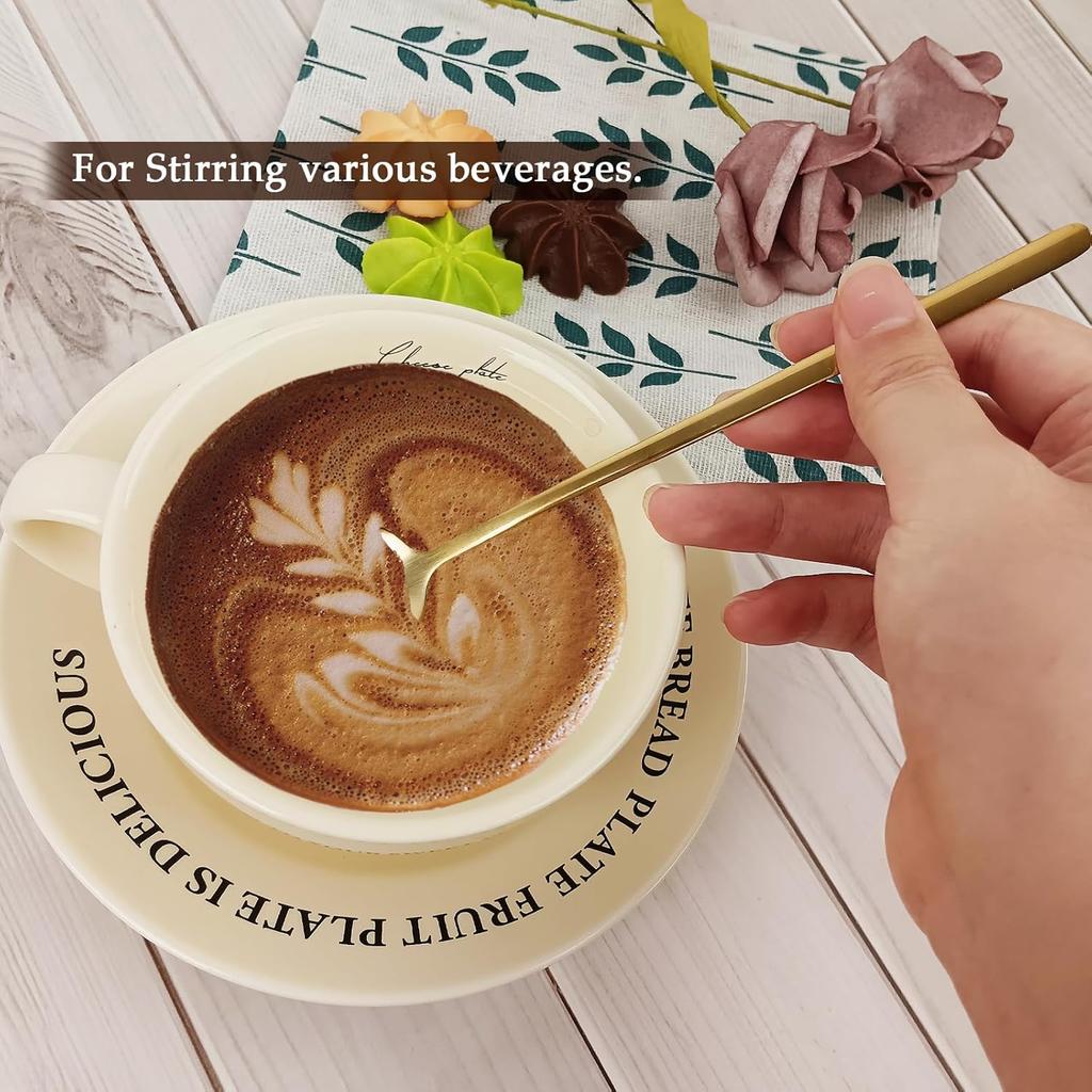 GDMINLO Gold Coffee/Tea Spoons, 6.7 Inches Long Handle, 304 Stainless Steel, 4-Piece