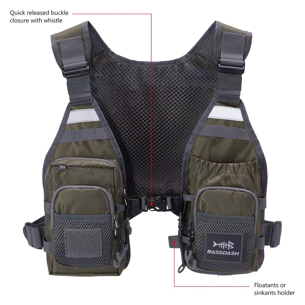 Bassdash FV08 Lightweight Unisex Short Mesh Fishing Vest (No Buoyancy)