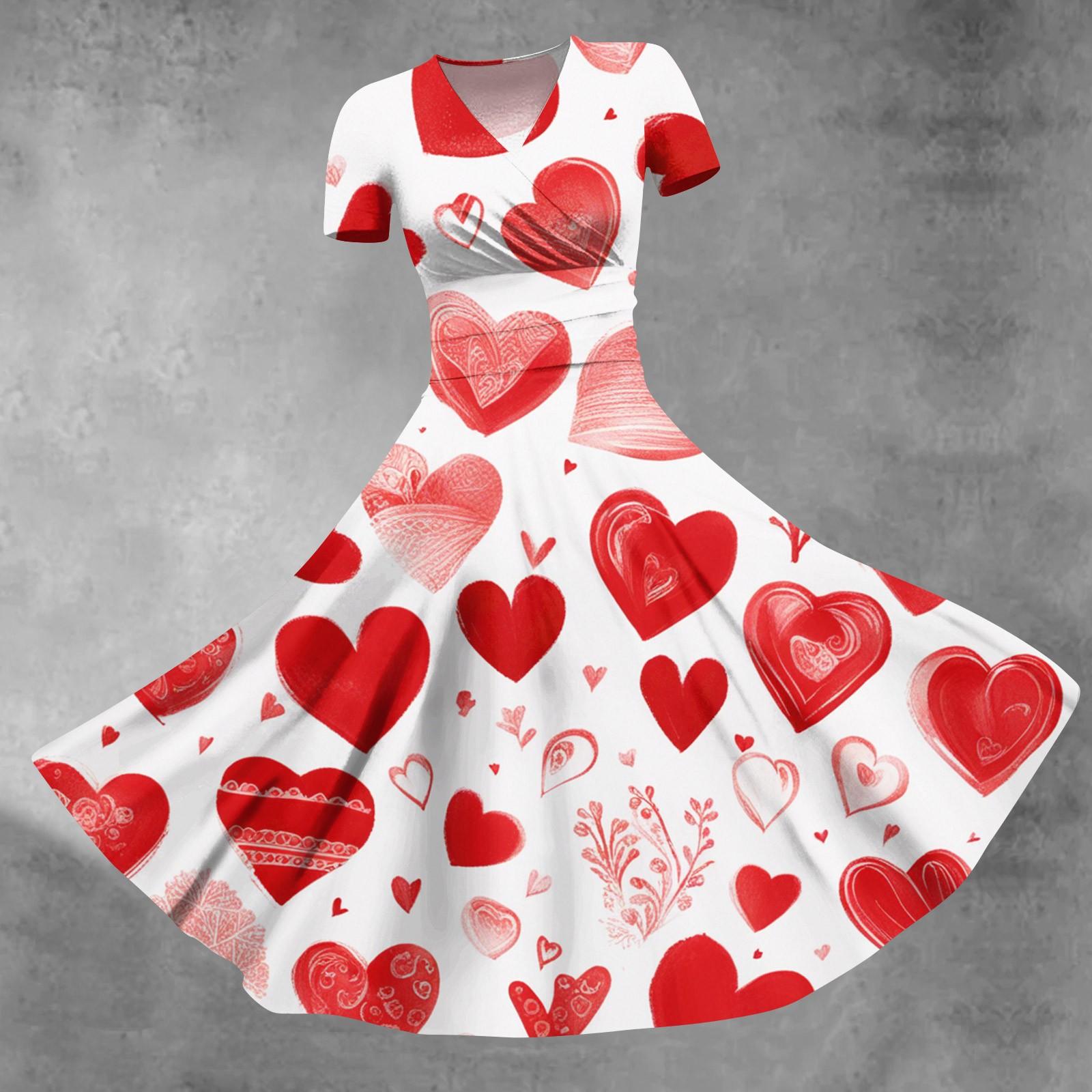 

Женское платье принцессы, сексуальное плиссированное платье с короткими рукавами и v-образным вырезом на день святого Валентина, с принтом на талии S