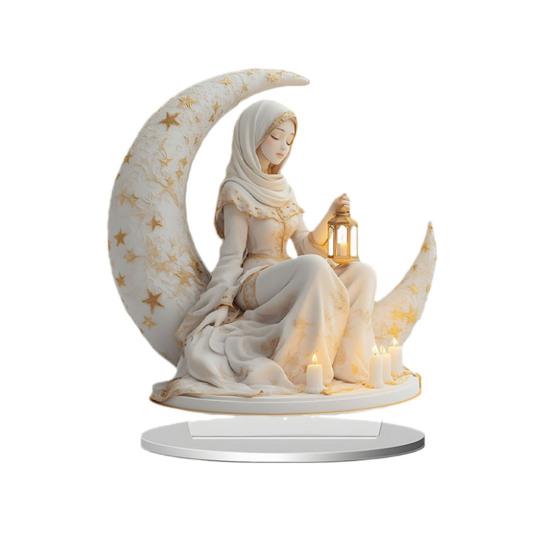 Yousheng Eid Mubarak Acrylic Ornament 2D Crescent Moon Lantern Tabletop Centerpiece Ramadan Mubarak Sign for Home Islamic Party Supplies Eid Gifts