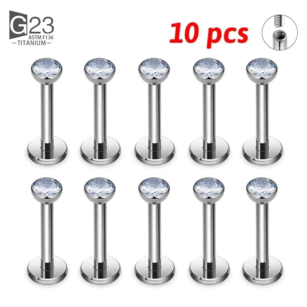 10Pcs ASTM F136 Titanium 2/3/4mm CZ Labret Stud 16G Tragus Helix Cartilage Conch Flatback Earlobe Piercing Body Zircon