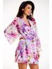 Mini dress with a wrap neckline, kimono, purple floral pattern S