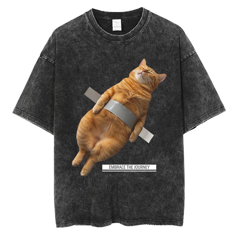 

Washed Confused Cat Meme Graphic T Shirts I Do Not Think Therefore I Do Not Am T-shirts Cotton Oversized High Quality T Shirt 3XL
