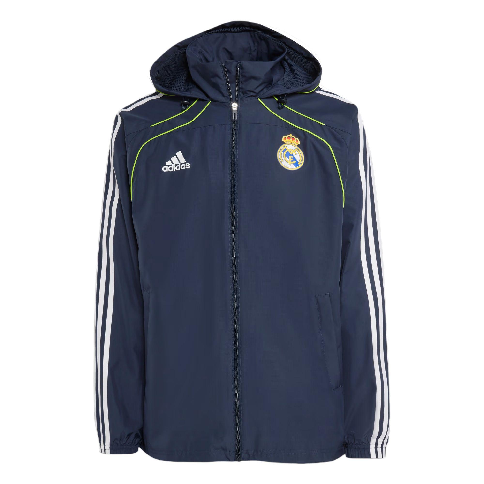 Adidas Real Madrid 2025-26 Urban Purist Windbreaker Zip Stripe Long Sleeve Jacket Men jackets Ocean-Blue JF2576 S