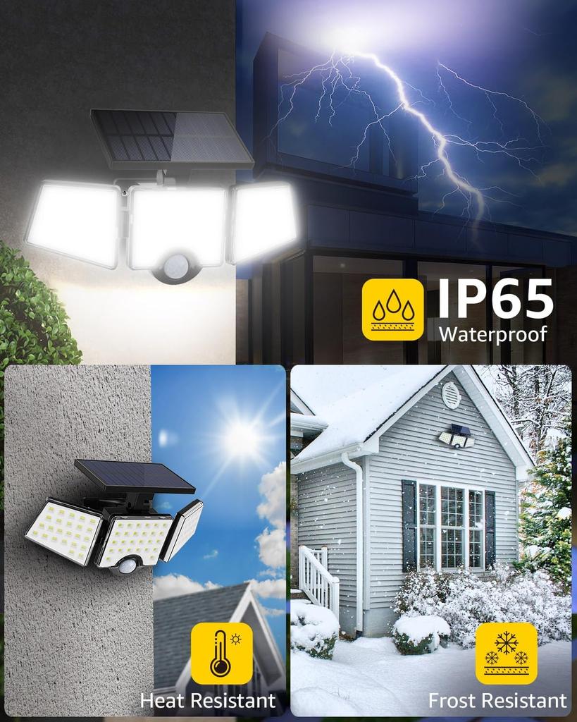 LE Solar Lights for Outside, Solar Lights Outdoor with Motion Sensor, WL4000 High Brightness, 3 Adjustable Heads 270° Wide Light