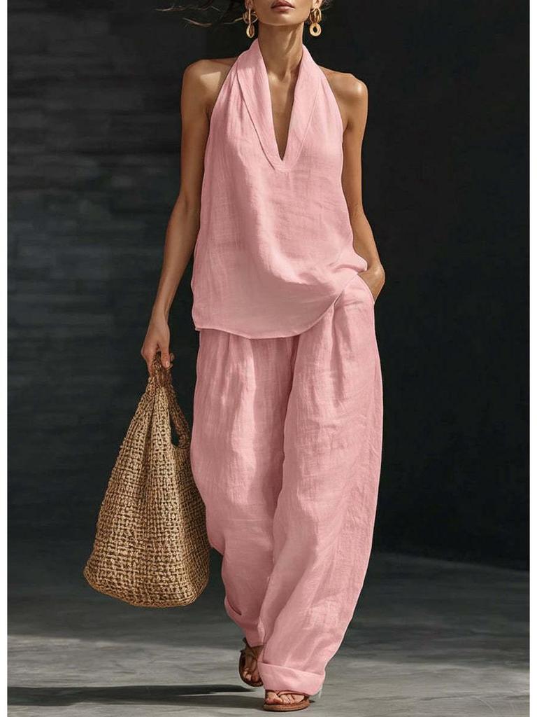 Halter V-neck Sleeveless Women's Casual Set 2026