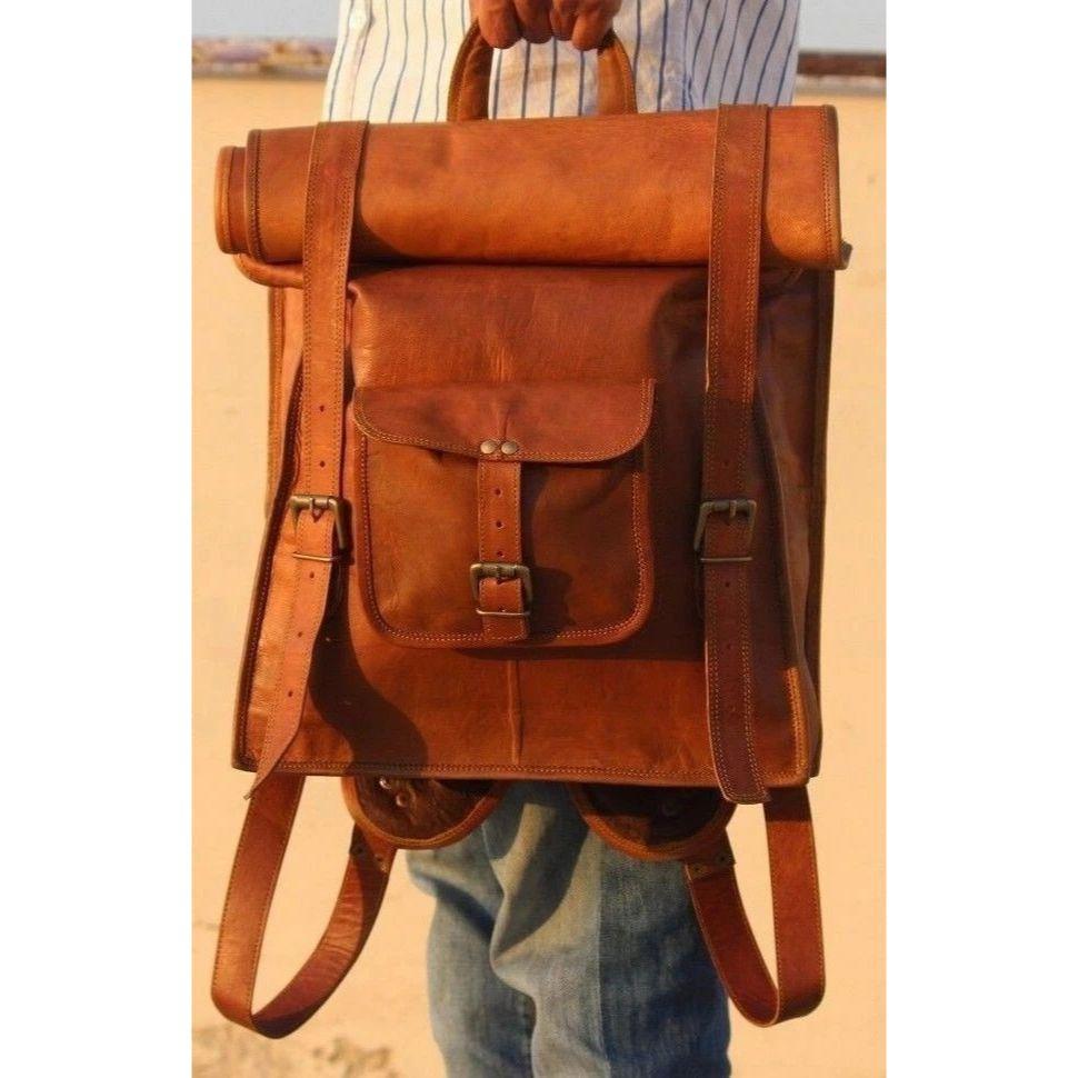 Rucksack Genuine Brown Messenger Bag Leather Backpack Laptop Travel