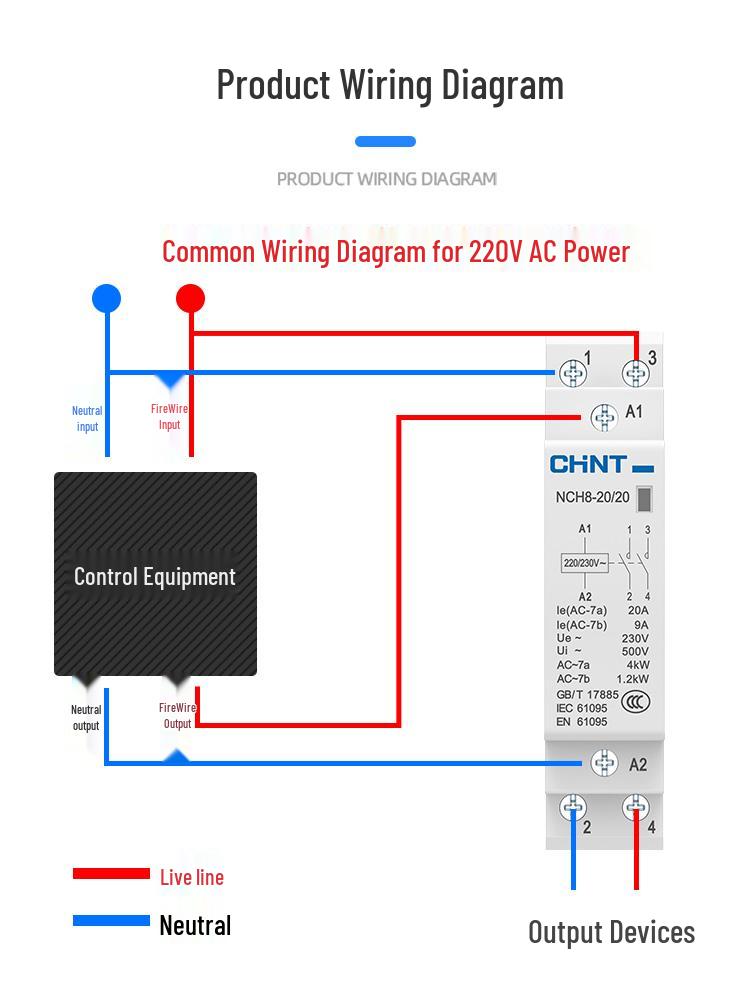 Chint NCH8-20/20 Silent AC Contactor, Single-Phase, 220V, 24V DIN Rail Mount