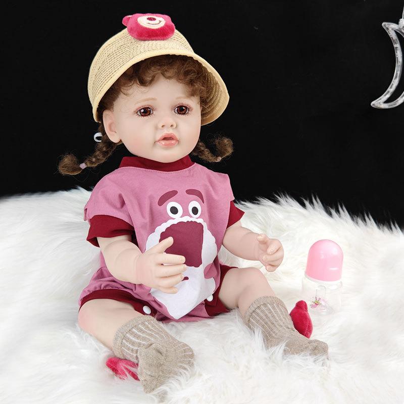55 cm 22 zoll Lebensechte Reborn Baby Mädchen Puppe Weiche Silikon Lange Braune Haare Realistische Prinzessin Kleinkind Bebe Geburtstag Geschenk