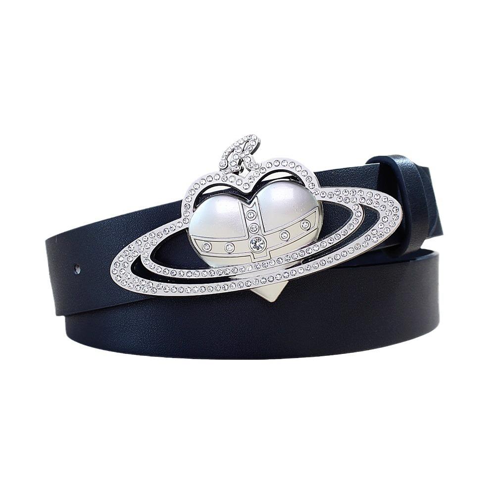 Diablo Queen Mother Silver Saturn Belt Black Pu Leather Wide Belt Unisex Belt