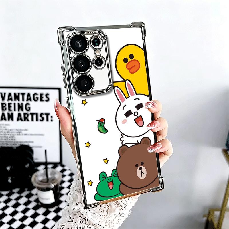 

Cartoon Bear B-Browns C-Conys Plating Phone Case For Samsung Galaxy S24 S25 FE S26 Edge S23 Ultra S22 S21 Plus S20 Anti-Fall Air Samsung S26 Plus