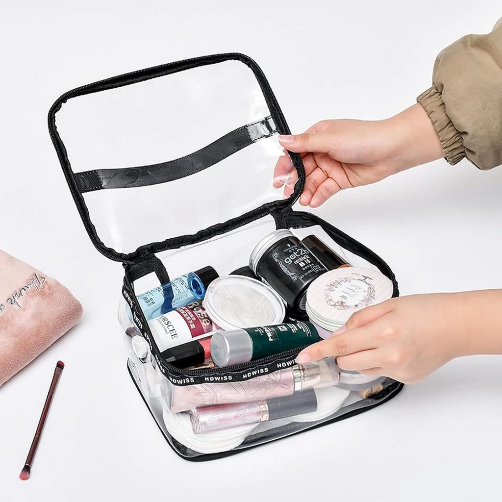 2 Pack Clear Makeup Bag Travel Storage Bag Portable Transparent Zipper Bathroom Waterproof Toiletry Bag With Handle(1large 1medium)
