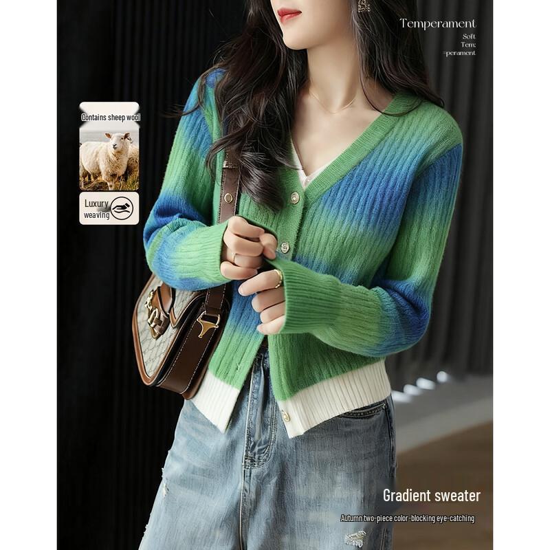 

Demana Women s Faux Two-Piece Color-Block V-Neck Knit Cardigan