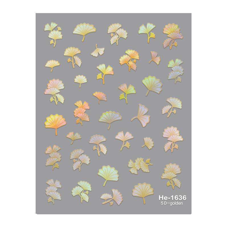3D рельефные наклейки для нейл-арта с листьями гинкго - Горячее тиснение дизайн ракушки (He1636)
