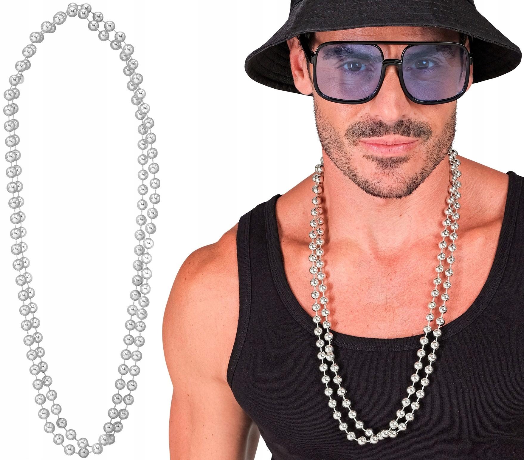 Ensemble Colliers Perles Argentées Perles Disco Années 80 Fête Carnaval 2Pcs