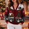 Christmas Pattern Knit Cardigan Sweater for Holiday Party and Daily Wear