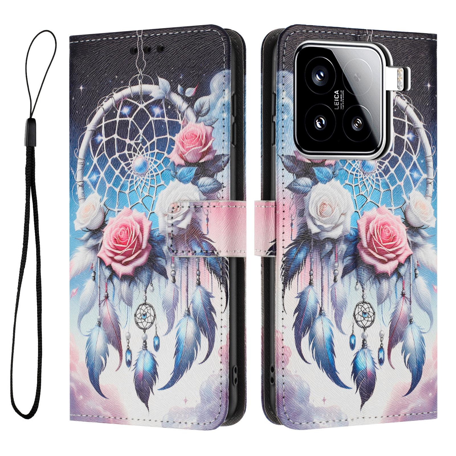 

YX-2501 For Xiaomi 15 Case Pattern Printing PU Leather Wallet Phone Cover with Lanyard Flower Wind Chime