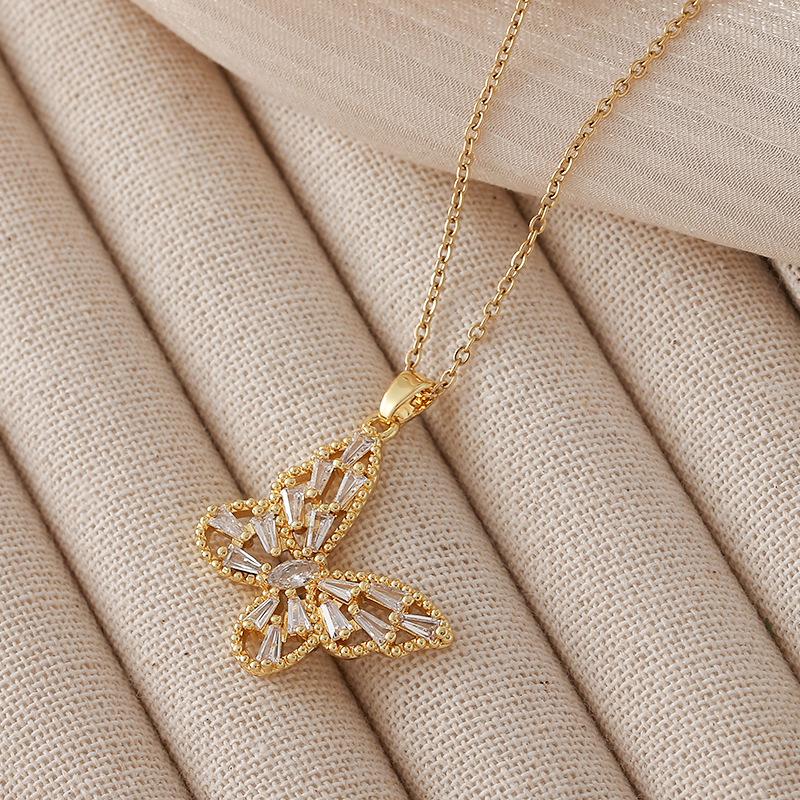 Butterfly Necklace for Women, Stainless Steel with Micro-Paved Zircon, Versatile Fashion Accessory.