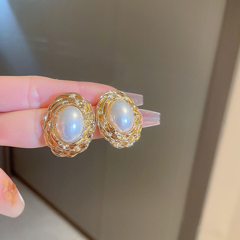 Silver Needle Vintage Pearl and Rhinestone Flower Earrings - French High-End Niche Court Style