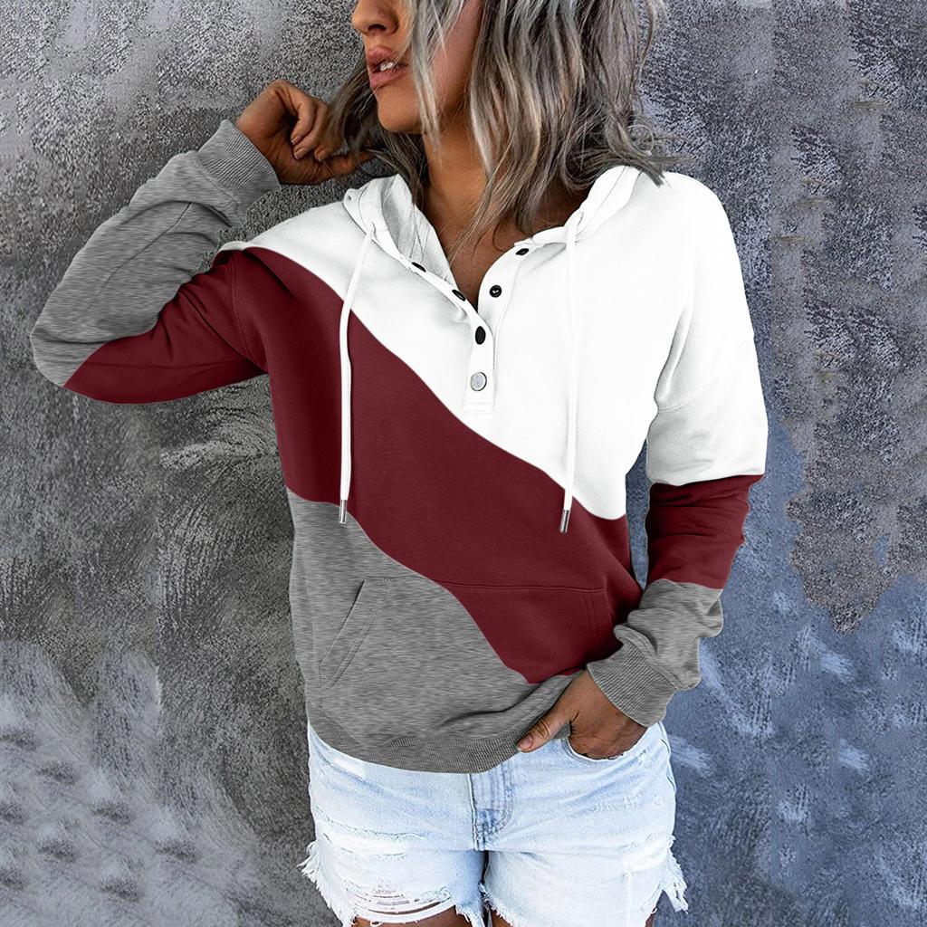 Women's Pullover Hoodies Tops Casual Button Down Long Sleeve Pocket Sweatshirts