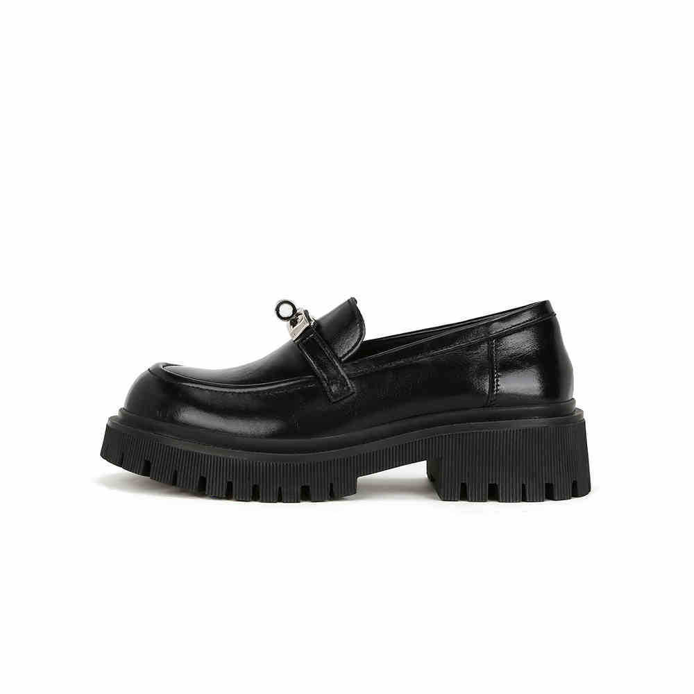 Cowhide version~ platform loafers JK wind 2025 autumn and winter new small leather shoes women's metal lock